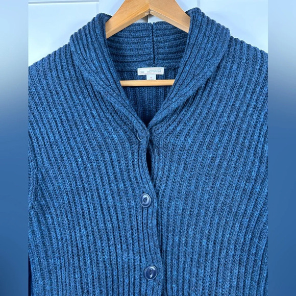 Gap blue cotton-blend cardigan, M, shawl collar chunky knit jacket Cozy Neutral - Picture 2 of 7